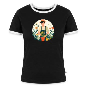 Gartenfreund Gärtner Gartenarbeit Blumen Motiv - Frauen Kontrast-T-Shirt - Schwarz/Weiß - Vorne - Selfina (174cm)