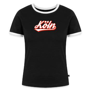 Köln Schriftzug Design mit roter Kontur - Frauen Kontrast-T-Shirt - Schwarz/Weiß - Vorne - Selfina (174cm)