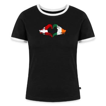 Dänemark Irland Herzform mit Hände used - Frauen Kontrast-T-Shirt - Schwarz/Weiß - Vorne - Selfina (174cm)