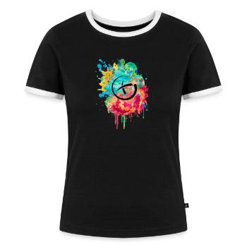 PopArt de géocaching - T-shirt contrasté Femme - noir/blanc - Devant - Selfina (174cm)