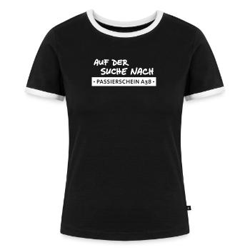 passierschein a38 - bürokratie - Frauen Kontrast-T-Shirt - Schwarz/Weiß - Vorne - Selfina (174cm)