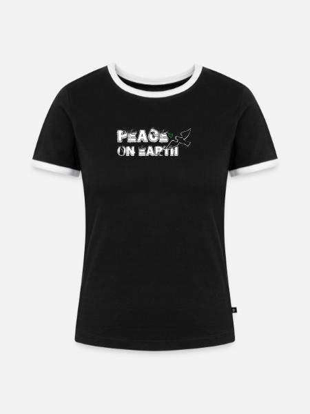 Peace on Earth | with Bird - Frauen Kontrast-T-Shirt - Schwarz/Weiß
