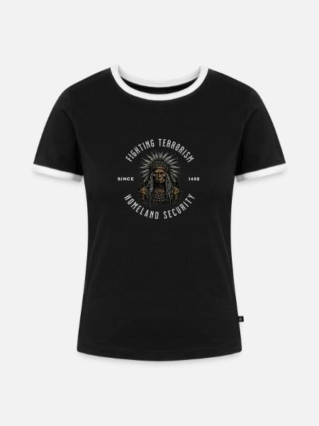 Native American - Frauen Kontrast-T-Shirt - Schwarz/Weiß