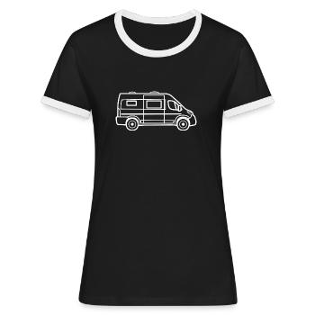 Kastenwagen / Camper Van - Kontur Weiß - Frauen Kontrast-T-Shirt - Schwarz/Weiß - Vorne - Selfina (174cm)