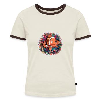 poisson-clown rieur et anémone de mer - T-shirt contrasté Femme - bleu/blanc - Devant