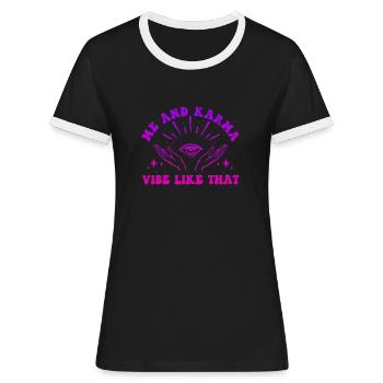 Moi et Karma Vibe Comme ça Le karma est un chat - T-shirt contrasté Femme - noir/blanc - Devant - Selfina (174cm)