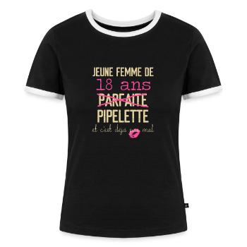 Anniversaire 18 ans - T-shirt contrasté Femme - noir/blanc - Devant - Selfina (174cm)