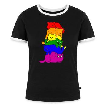 Gay Pride Katzen Stapel - Frauen Kontrast-T-Shirt - Schwarz/Weiß - Vorne - Selfina (174cm)
