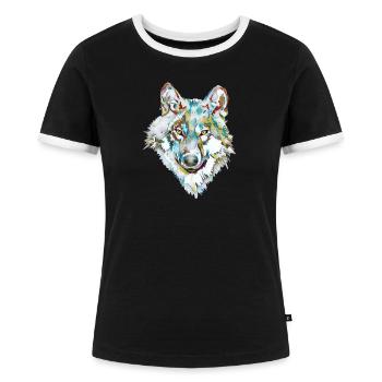 Hund Wolf Eis - Frauen Kontrast-T-Shirt - Schwarz/Weiß - Vorne - Selfina (174cm)