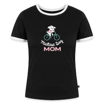 Maltesischer Hund Mama Fahrrad Hund Retro - Frauen Kontrast-T-Shirt - Schwarz/Weiß - Vorne - Selfina (174cm)
