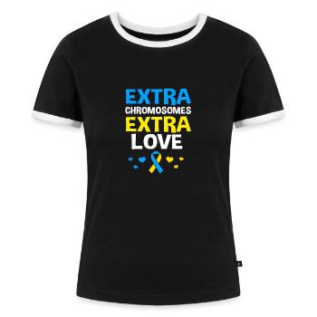 Down Syndrom T21 Chromosom Trisomie - Frauen Kontrast-T-Shirt - Schwarz/Weiß - Vorne - Selfina (174cm)