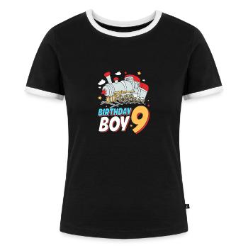 Kindergeburtstag Zug Zugführer Lokomotive - Frauen Kontrast-T-Shirt - Schwarz/Weiß - Vorne - Selfina (174cm)