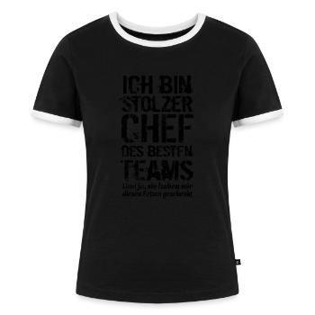 Ich bin stolzer Chef des besten Teams - Spruch - Frauen Kontrast-T-Shirt - Schwarz/Weiß - Vorne - Selfina (174cm)