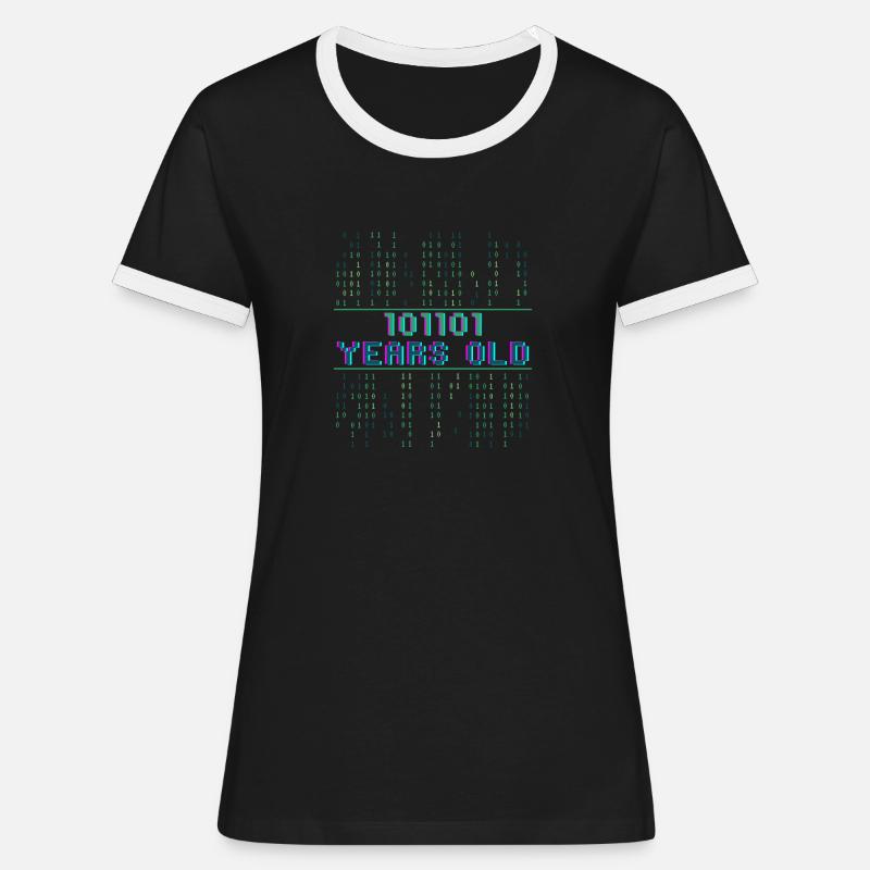 45th Birthday 45 Year Old Binary Code Coder - Women's Ringer T-Shirt - black/white