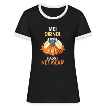 Damen Mei Dirndl Tracht Bayrisch Trachten Ersatz - Frauen Kontrast-T-Shirt - Schwarz/Weiß - Vorne - Selfina (174cm)