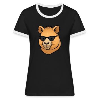 Cool cartoon capybara with sunglasses - Women's Ringer T-Shirt - black/white - Front - Selfina (174cm)