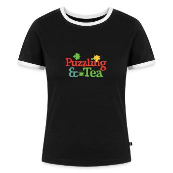 Lustiges Spruch-Puzzle mit Puzzle und Tee - Frauen Kontrast-T-Shirt - Schwarz/Weiß - Vorne - Selfina (174cm)