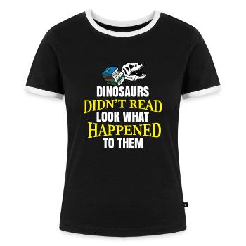 Dinosaurier Lesen Bücher lustig bibliothek - Frauen Kontrast-T-Shirt - Schwarz/Weiß - Vorne - Selfina (174cm)