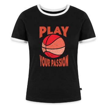 Basketball Basketballspieler Basketballkorb - Frauen Kontrast-T-Shirt - Schwarz/Weiß - Vorne - Selfina (174cm)