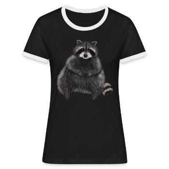 Sitzender entspannter Waschbär - Frauen Kontrast-T-Shirt - Schwarz/Weiß - Vorne - Selfina (174cm)