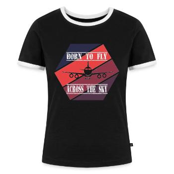 Pilot Airplane Flying Runway - Women's Ringer T-Shirt - black/white - Front - Selfina (174cm)