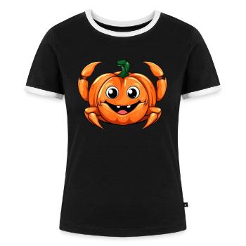 Crab Pumpkin Lazy Halloween Party Costume Kids - Women's Ringer T-Shirt - black/white - Front - Selfina (174cm)
