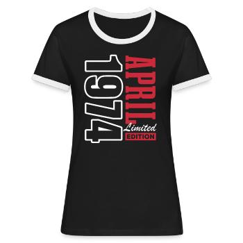 Limited Edition April 1974 50th Anniversary - Women's Ringer T-Shirt - black/white - Front - Selfina (174cm)