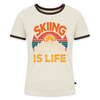Le ski, c’est la vie - Ski, Après-ski, Sports d’hiver - T-shirt contrasté Femme - bleu/blanc - Devant