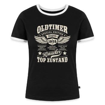 Oldtimer Baujahr 1958 - Geburtstag - Geschenk - Frauen Kontrast-T-Shirt - Schwarz/Weiß - Vorne - Selfina (174cm)
