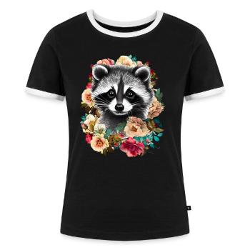 Waschbär Blumen - Frauen Kontrast-T-Shirt - Schwarz/Weiß - Vorne - Selfina (174cm)