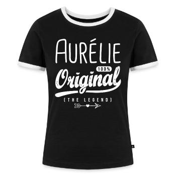 Aurélie ORIGINAL shirt personnalisé prénom Aurélie - T-shirt contrasté Femme - noir/blanc - Devant - Selfina (174cm)