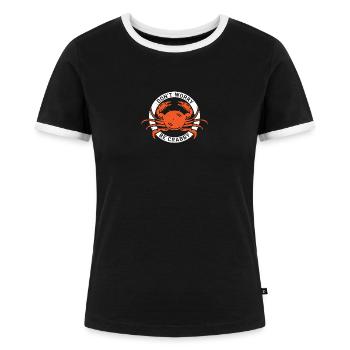 Don`t worry - Frauen Kontrast-T-Shirt - Schwarz/Weiß - Vorne - Selfina (174cm)