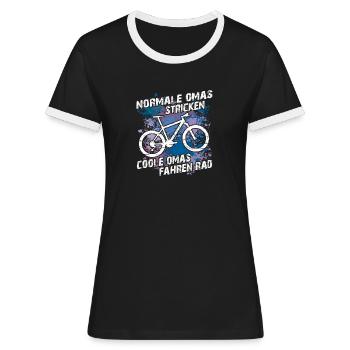 Coole Oma fährt Fahrrad lustiger Omaspruch - Frauen Kontrast-T-Shirt - Schwarz/Weiß - Vorne - Selfina (174cm)