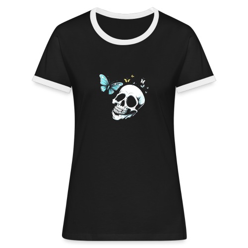 Totenkopf mit Schmetterling - Frauen Kontrast-T-Shirt