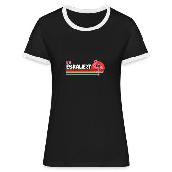 Damen Flamingo Es Eskaliert Eh Saufen Alkohol - Frauen Kontrast-T-Shirt - Schwarz/Weiß - Vorne - Selfina (174cm)