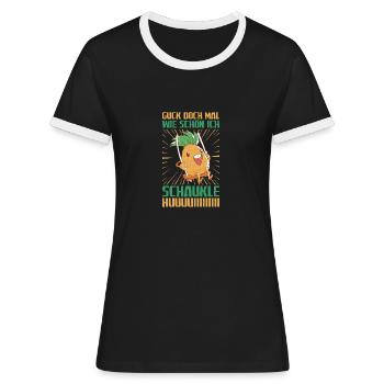 Wie schön ich schaukel Schaukeln - Frauen Kontrast-T-Shirt - Schwarz/Weiß - Vorne - Selfina (174cm)