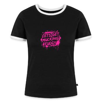 Mucking fuddy Schlammlauf Mud Run Muddy Race - Frauen Kontrast-T-Shirt - Schwarz/Weiß - Vorne - Selfina (174cm)