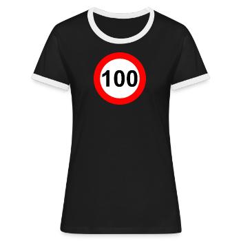Verkehrsschild Geschwindigkeit Grenze 100 - Frauen Kontrast-T-Shirt - Schwarz/Weiß - Vorne - Selfina (174cm)