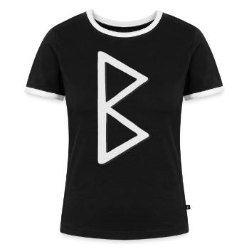 Futhark Runic Alphabet Berkana - Women's Ringer T-Shirt - black/white - Front - Selfina (174cm)