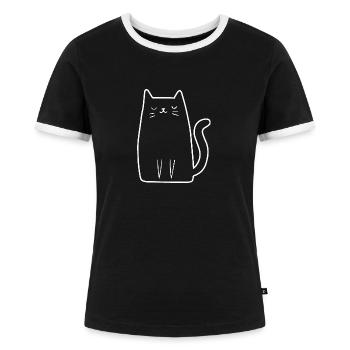 Katzen Katzendame Katzenfreund Katzengesicht - Frauen Kontrast-T-Shirt - Schwarz/Weiß - Vorne - Selfina (174cm)