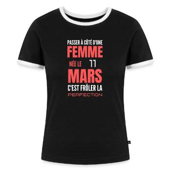 Anniversaire femme née le 11 mars - T-shirt contrasté Femme - noir/blanc - Devant - Selfina (174cm)