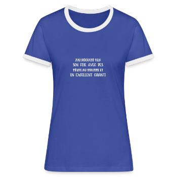 j'ai dégusté son foie - T-shirt contrasté Femme - bleu/blanc - Devant