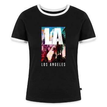 Los Angeles - Women's Ringer T-Shirt - black/white - Front - Selfina (174cm)