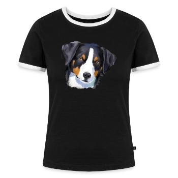 Appenzeller Sennenhund - Frauen Kontrast-T-Shirt - Schwarz/Weiß - Vorne - Selfina (174cm)