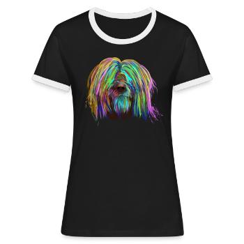 Colored Briard Dog - Women's Ringer T-Shirt - black/white - Front - Selfina (174cm)