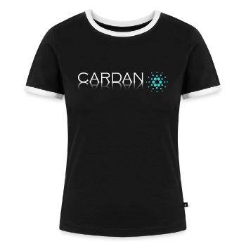 Cryptocurrency Cardano Projekt - T-Shirt - Frauen Kontrast-T-Shirt - Schwarz/Weiß - Vorne - Selfina (174cm)