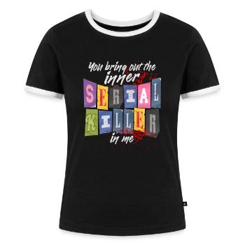 True Crime Podcast Dire pour un fan de True Crime - T-shirt contrasté Femme - noir/blanc - Devant - Selfina (174cm)