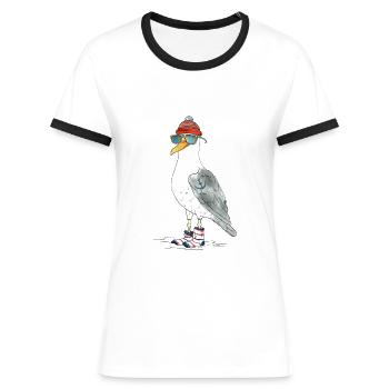 MÖWE MOIN NORDSEE - Frauen Kontrast-T-Shirt - Blau/Weiß - Vorne