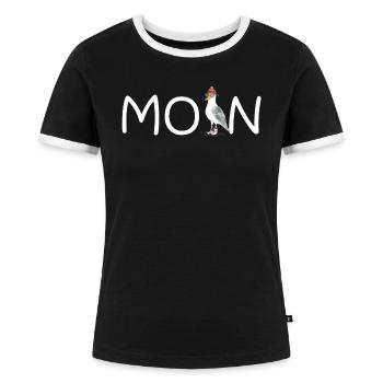 MOIN MÖWE NORDSEE - Frauen Kontrast-T-Shirt - Schwarz/Weiß - Vorne - Selfina (174cm)