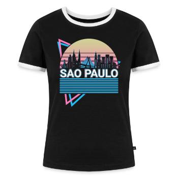 Sao Paulo City Skyline Cityscape Retro - Women's Ringer T-Shirt - black/white - Front - Selfina (174cm)